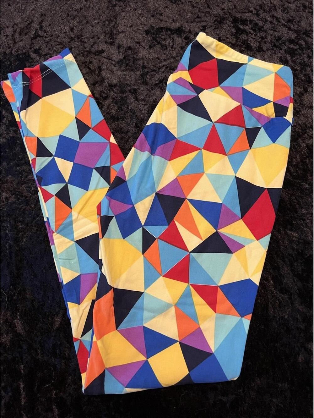 LuLaRoe Leggings One Size OS Purple Blue Green Yellow Print High Rise Soft NWOT